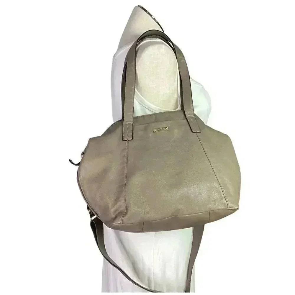 Storksak Noa Leather Diaper Bag Gray Crossbody Strap Double Handles Changing Pad